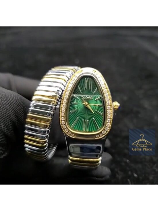 Snake Face Watch Women Teardrop Dial Mother of Pearl Blue Roman Numerals main image 2